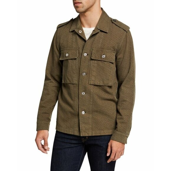 7 For All Mankind Other - 7 For All Mankind Textured Military Shirt Jacket Mens Small Olive Green Shacket